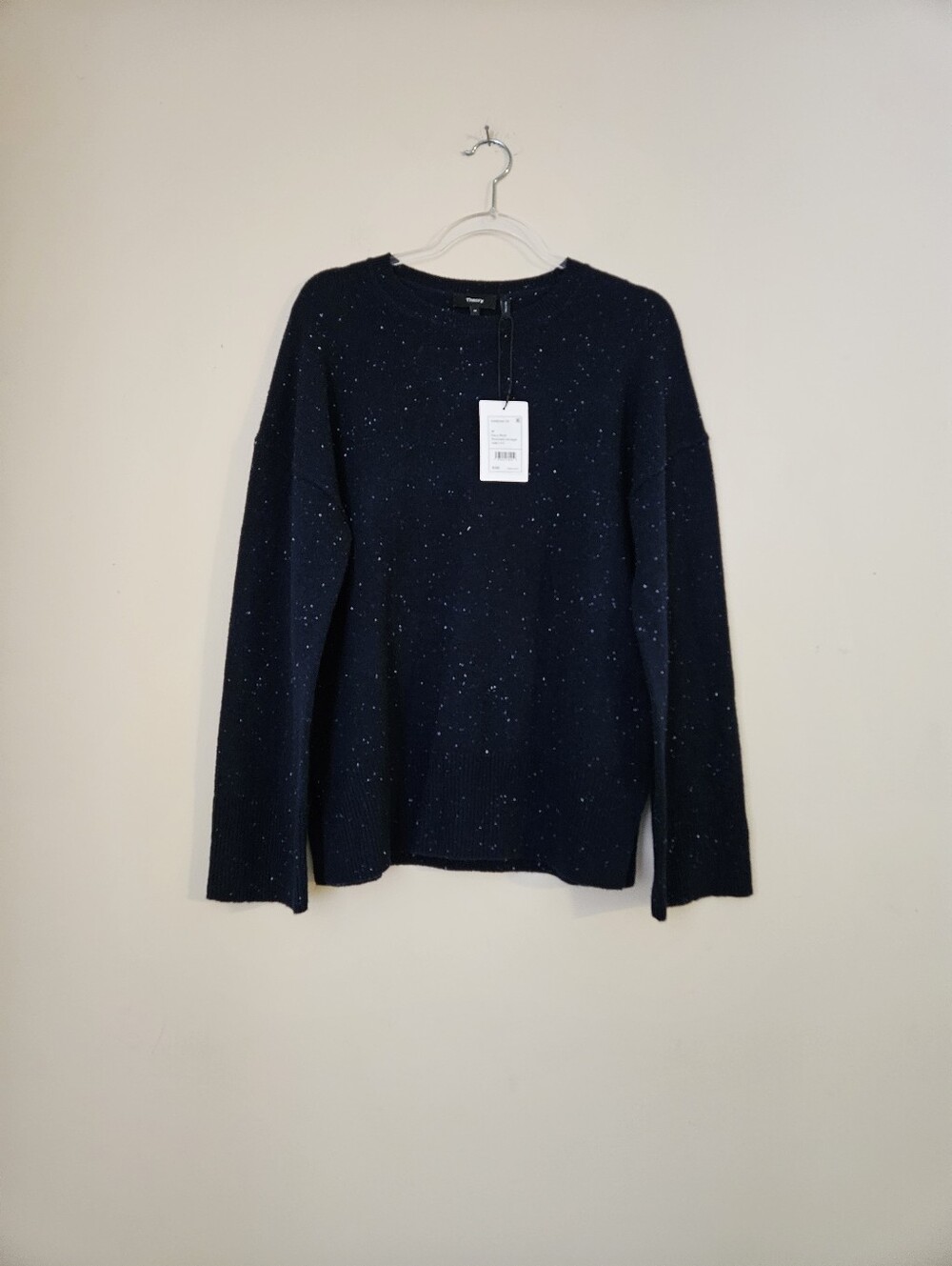 Theory Navy Speckled Knit Crewneck, Size Medium